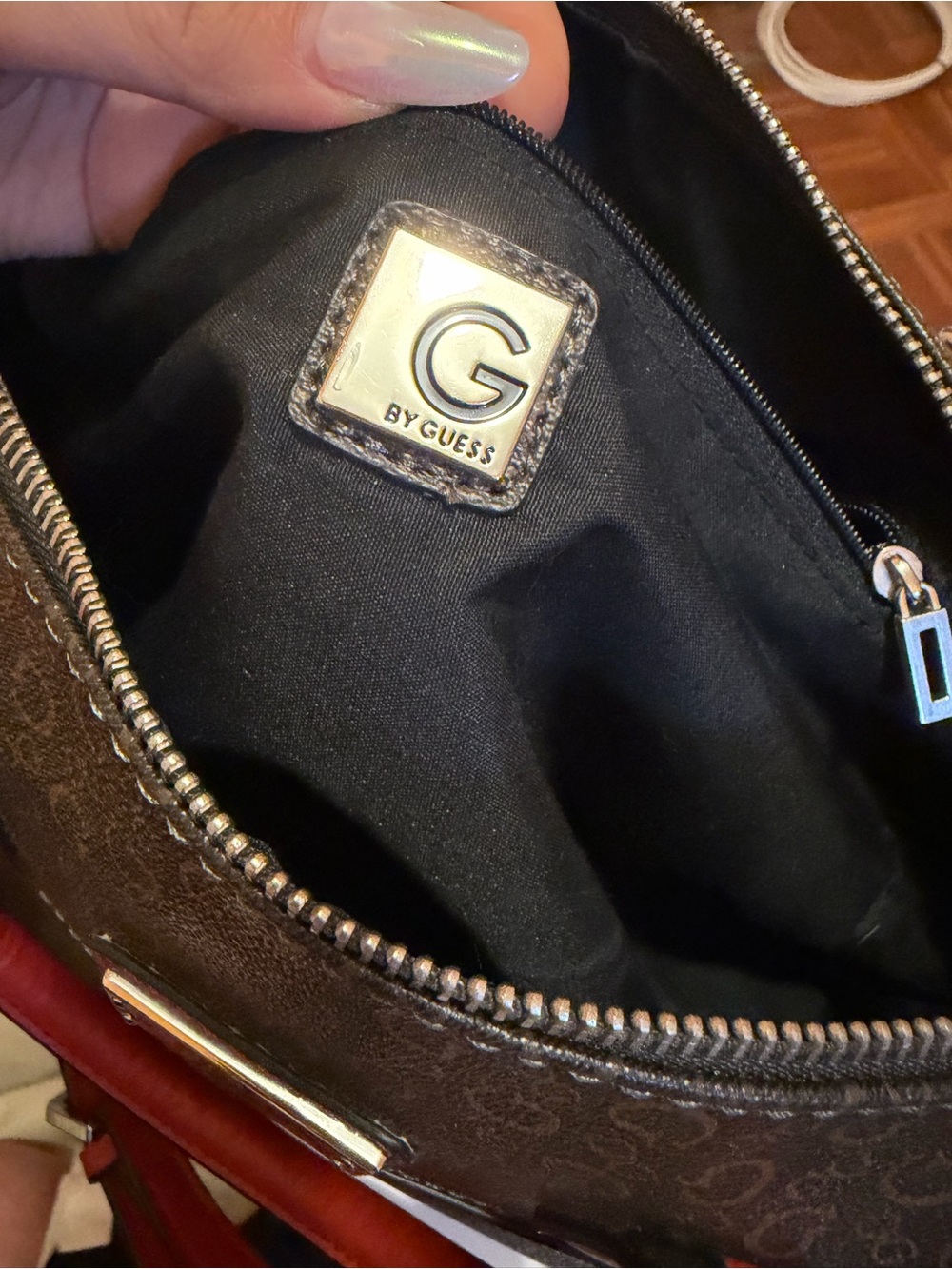 G by Guess Brown Satchel with Red Trim and Handles - Picture 7 of 8
